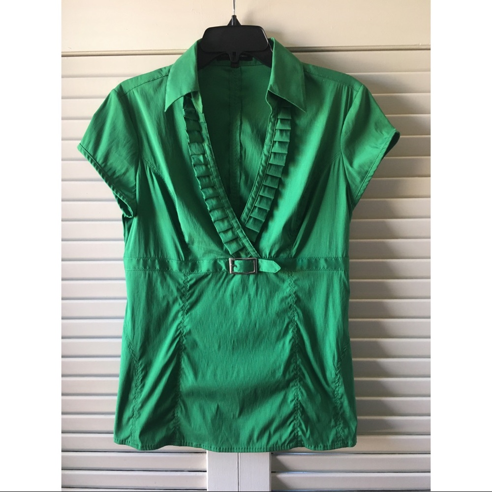 Tailored V-Neck Short Sleeve Blouse